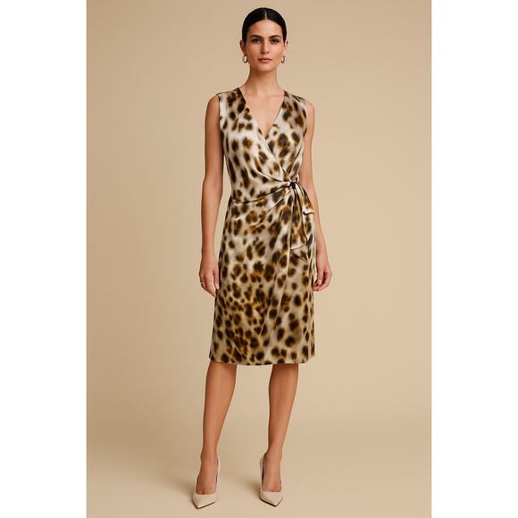 St. John Couture 100% Silk Animal Print Knee Length Dress Size 10 Luxury Glam - Picture 1 of 8